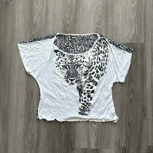 Leopard Print White Lace Back Blouse
